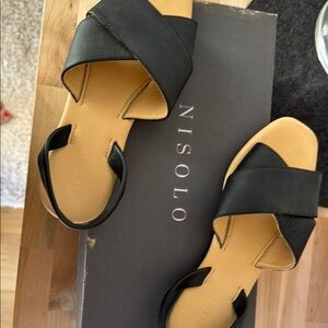 Nisolo Black and Tan Cross-Strap Sandals